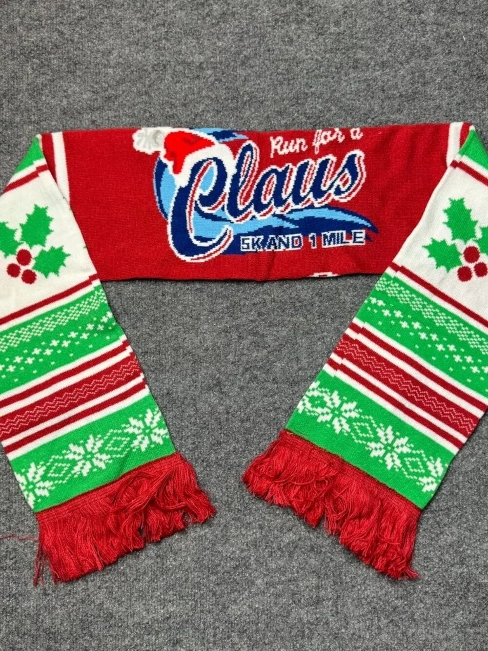 Men Run For A Claus 5K 1 Mile Christmas Knit Scarf Soft Flexible Fabric Holiday